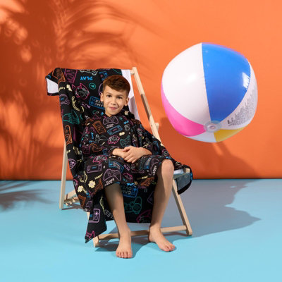 Gaming Poncho Beach Towel Kids Hooded Quick Dry Microfibre Holiday - 6