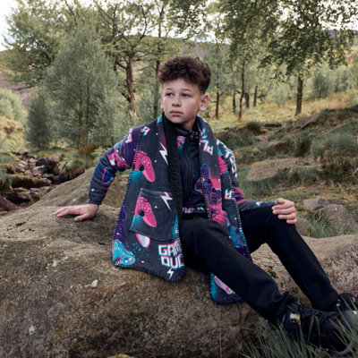 Gaming Print Kids Fleece Scarf with Pockets Super Soft Fluffy Wrap
