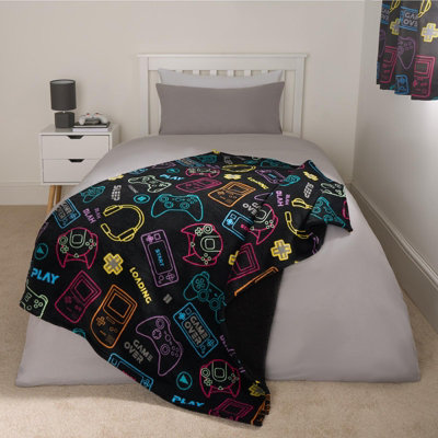 Gaming Sherpa Throw Over Bed Blanket Fleece Supersoft Plush Kids