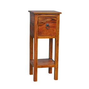 Ganga 1 Drawer Telephone Table - Sheesham Wood - L30 x W30 x H75 cm - Honey Dark Finish