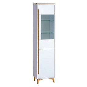 Gappa GA4 Tall Display Cabinet - Elegant White Matt & Mountain Ash, H1996mm W468mm D400mm