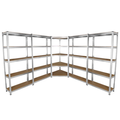 Garage Racking Bundle 4 x 90cm Heavy Duty Racks & 1 x Corner Unit/Galvanised Steel Storage Shelving Warehouse Shed Heavy Duty Rack