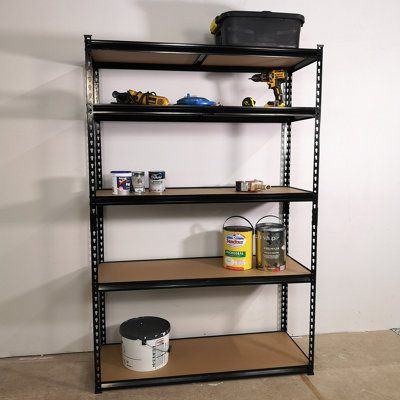 Garage Shelving 122cm Wide & 183cm High Heavy Duty 5 Tier Multipurpose Metal Racking Unit  / Warehouse Shelving Storage in Black