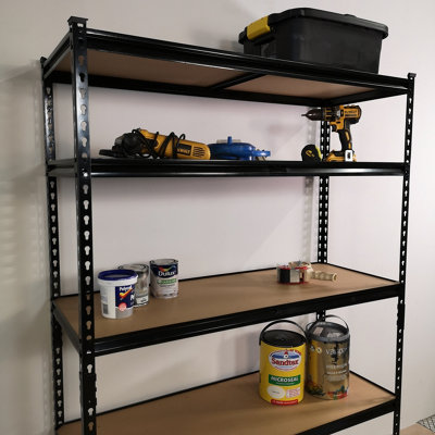 Garage Shelving 122cm Wide & 183cm High Heavy Duty 5 Tier Multipurpose Metal Racking Unit  / Warehouse Shelving Storage in Black - 5