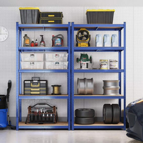 Garage Shelving, 5-Tier Storage Racks, Set of 2, 180 x 90 x 40 cm, Max. Load 875 kg (175 kg per Tier), Shelving Units, Blue