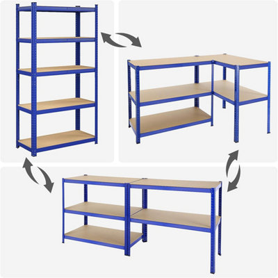 Garage Shelving, 5-Tier Storage Racks, Set of 2, 180 x 90 x 40 cm, Max. Load 875 kg (175 kg per Tier), Shelving Units, Blue