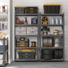 Garage Shelving, 5-Tier Storage Racks, Set of 2, 180 x 90 x 40 cm, Max. Load 875 kg (175 kg per Tier), Shelving Units, Grey