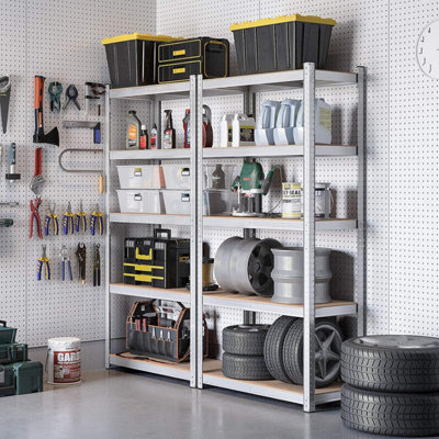 Garage Shelving, 5-Tier Storage Racks, Set of 2, 180 x 90 x 40 cm, Max. Load 875 kg (175 kg per Tier), Shelving Units, Silver
