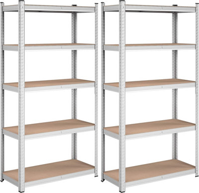 Garage Shelving, 5-Tier Storage Racks, Set of 2, 180 x 90 x 40 cm, Max. Load 875 kg (175 kg per Tier), Shelving Units, Silver