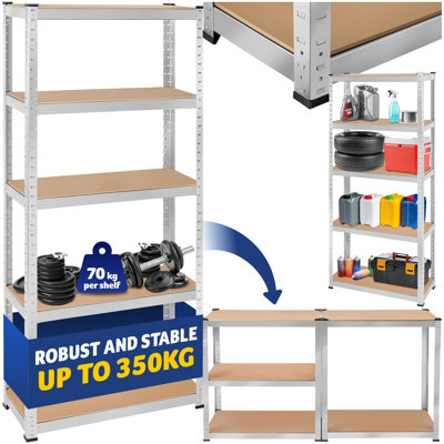 Garage Shelving - heavy-duty galvanised steel frame, height-adjustable shelves - brown/silver