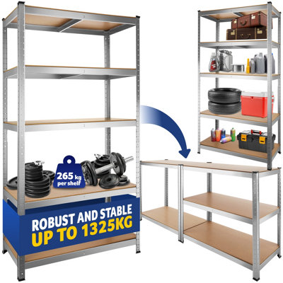 Garage Shelving - heavy-duty galvanised steel frame, height-adjustable shelves - brown