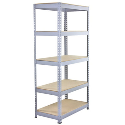 Garage Shelving Storage 5 Tier Heavy Duty Racking 200kg/shelf, Q-Rax Grey 90cm x 182.5cm x 50cm