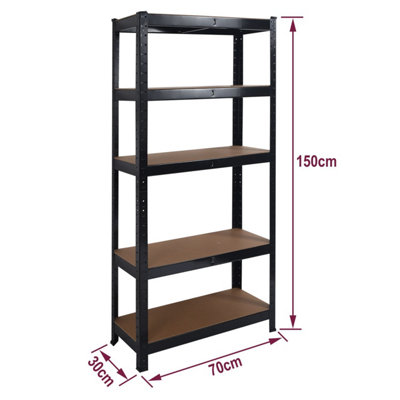 Garage Shelving Unit Heavy Duty 5 Shelf Steel & MDF Black Heavy Duty  (H) 1500mm x (W) 700mm