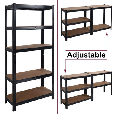 Garage Shelving Unit Heavy Duty 5 Shelf Steel & MDF Black Heavy Duty  (H) 1500mm x (W) 700mm - 3