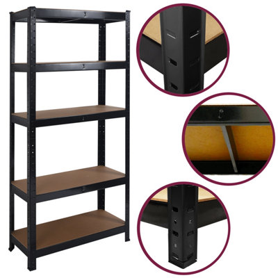Garage Shelving Unit Heavy Duty 5 Shelf Steel & MDF Black Heavy Duty  (H) 1500mm x (W) 700mm - 5