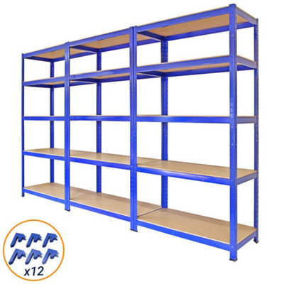 Garage Shelving Units, 3 Bay Heavy Duty Racking Steel Shelves Storage ...