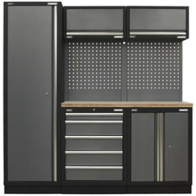 Garage Storage System Unit - 1960 x 485 x 2000mm - 36mm Pressed Wood Worktop
