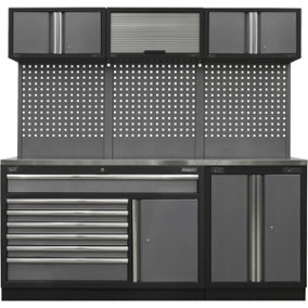 Garage Storage System Unit - 2040 x 460 x 2000mm - 38mm Stainless Steel Worktop