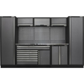 Garage Storage System Unit - 3240 x 460 x 2000mm - 38mm Stainless Steel Worktop