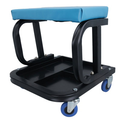 ZeHuoGe Rolling Shop Stool For Garage With Casters, Adjustable Height 360° Swivel Shop Seat With Tool Tray Storage, 330 LBS Capacity