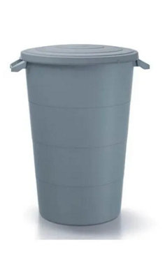 GARBAGE BUCKET LARGE GARDEN BIN WASTE PLASTIC RUBBISH CAN HEAVY DUTY 80L LID Grey