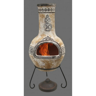 Gardeco Azteca Yellow Mexican Clay Chimenea Fire Pit Garden Heater