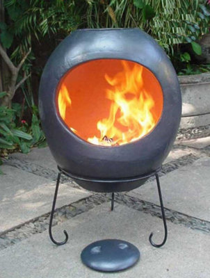 Gardeco Ellipse Mexican Clay Chimenea Fire Pit Bowl Garden Heater Oval Grey XL