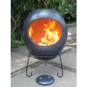 Gardeco Ellipse Mexican Clay Chimenea Fire Pit Bowl Garden Heater Oval Grey XL