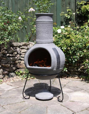 Gardeco Linea Grey Mexican Clay Chimenea Fire Pit Garden Heater Extra Large XL