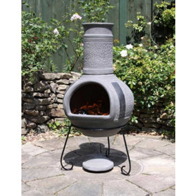 Gardeco Linea Grey Mexican Clay Chimenea Fire Pit Garden Heater Extra Large XL
