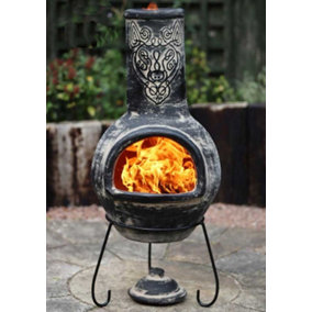 Gardeco Wulfryc Wolf Grey Mexican Clay Chimenea Fire Pit Garden Heater Large