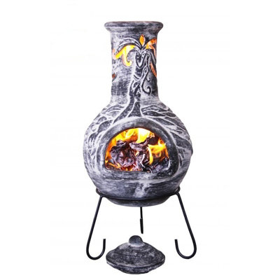 Gardeco Wyre Dragon Celtic Mexican Clay Chimenea Fire Pit Garden Heater Grey