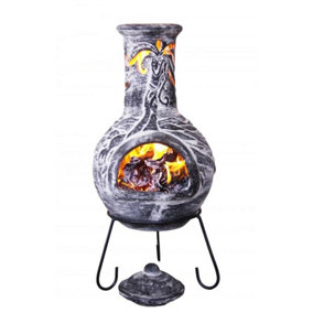 Gardeco Wyre Dragon Celtic Mexican Clay Chimenea Fire Pit Garden Heater Grey