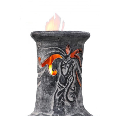 Gardeco Wyre Dragon Celtic Mexican Clay Chimenea Fire Pit Garden Heater Grey