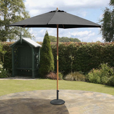 Garden 2.7m Black Outdoor Hardwood Market Parasol - Pulley Operated