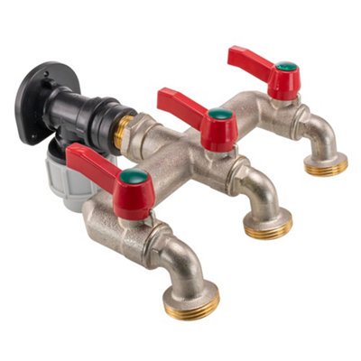 garden 3 way manifold with 20mm mdpe water supply pipe backplate