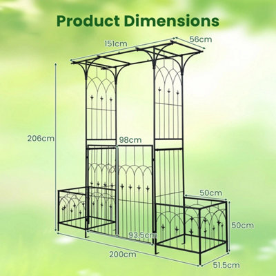 Garden Arbor with Gate and Planter Boxes 206cm Heavy Duty