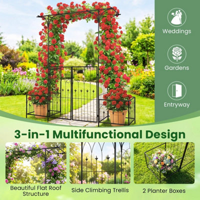 Garden Arbor with Gate and Planter Boxes 206cm Heavy Duty