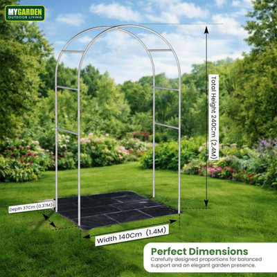 Garden Arch 2.4M Plant Climbing Trellis Metal Archway Arbour Frame ...