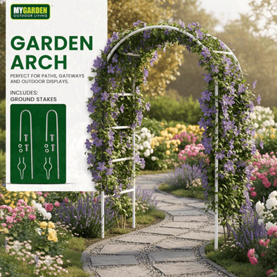 Garden Arch 2.4M Plant Climbing Trellis Metal Archway Arbour Frame ...