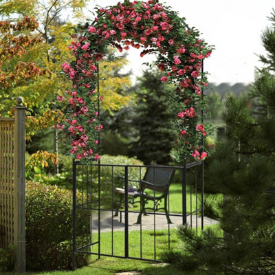 Garden Arch Arbor Trellis w/ Gate 230CM Tall Heavy Duty Metal Arbour ...