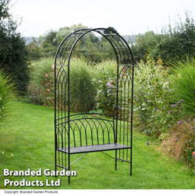 Garden Arch with Bench for Outdoors, Patio, Lawn in Wrought Iron