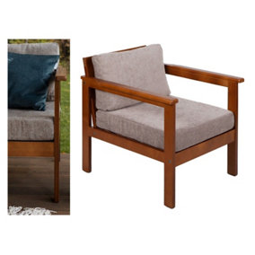 Garden Armchair Lounge Chair Outdoor High Back Wooden Frame Beige Cushion - Cozy