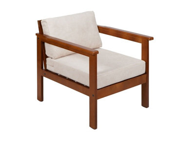 Garden Armchair Lounge Chair Outdoor High Back Wooden Frame Cream Cushion - Cozy