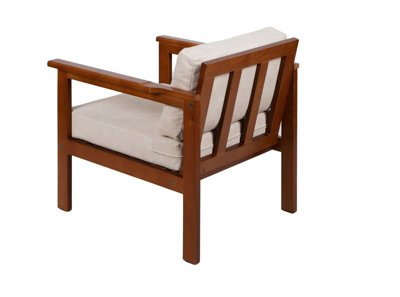 Garden Armchair Lounge Chair Outdoor High Back Wooden Frame Cream Cushion - Cozy