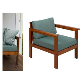 Garden Armchair Lounge Chair Outdoor High Back Wooden Frame Green Cushion - Cozy