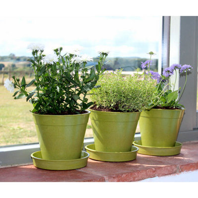 Garden Bamboo Seed Trays Pots & Saucers Sage Green Indoor Outdoor Compostable Bamboo Fibre (x5)