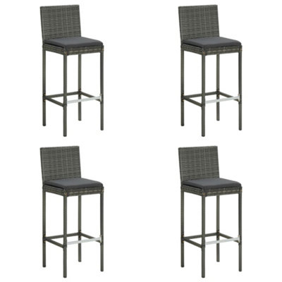 Garden Bar Stools with Cushions 4 pcs Grey Poly Rattan