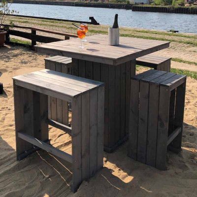 Garden Bar Table and Stool Set Timber Metal L39 x W43 x H82 cm Grey