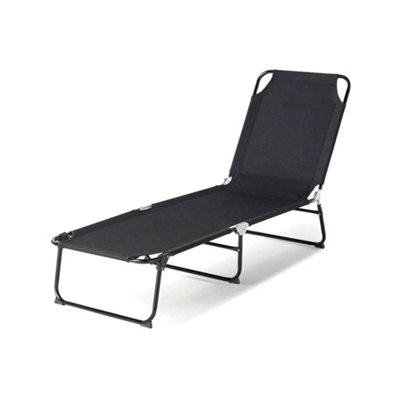 Garden Basic Flat Sun Lounger Steel w/600D Oxford Fabric/Black